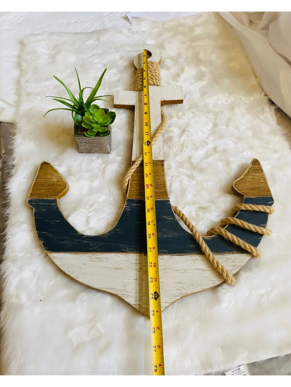 Nautical Wooden Anchor Wall Decor Rope Accent White Blue